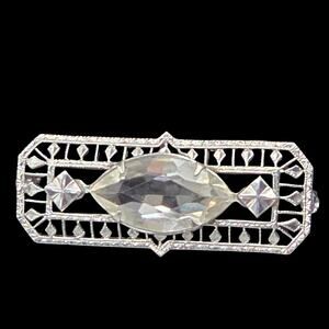 Art Deco style filigree bar brooch with Marquise Cut Rhinestone W MFG Co.